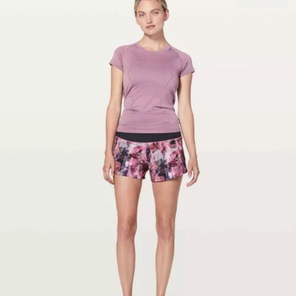 Lululemon 4” Speed Up Shorts in Sun Dazed Multi Pink/Super Dark, EUC. Size 10. - Picture 13 of 14